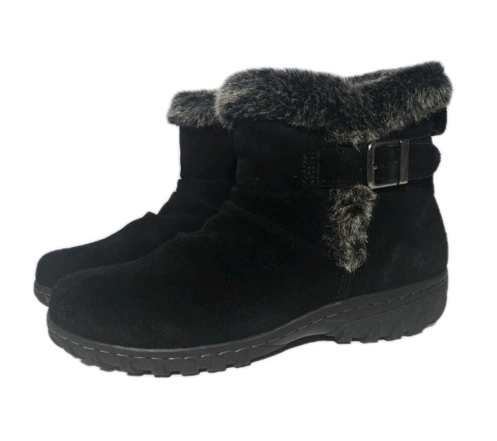 Khombu Lindsey Black Suede Rubber Sole Winter Faux Fur Boots Women's Size 9
